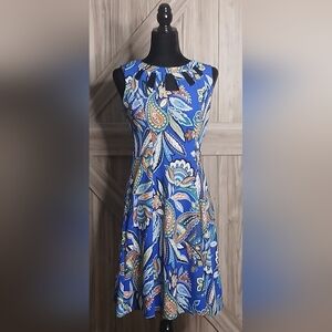Alyx Dress Blue and Orange Paisley Floral Midi Shift Dress Size 6